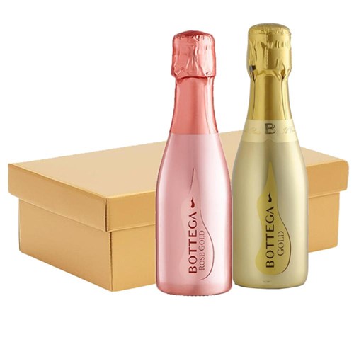 Mini Prosecco Bottega Rose and Bottega Gold 20cl Twin Hamper Gift Box